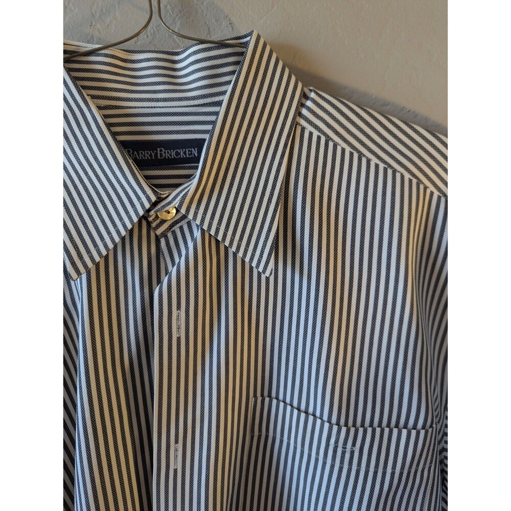 Barry Bricken Mens Long Sleeve Button Down Shirt Striped Casual Dress Pocket L